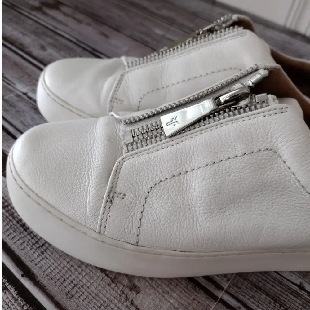 Frye | White Leather Lena Low Zip Sneaker Shoes Women's 8.5 - Picture 8 of 14